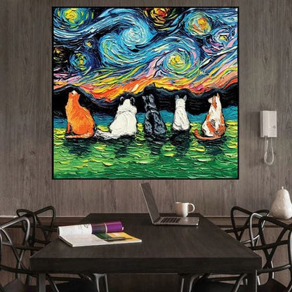 The starry night dogs canvas