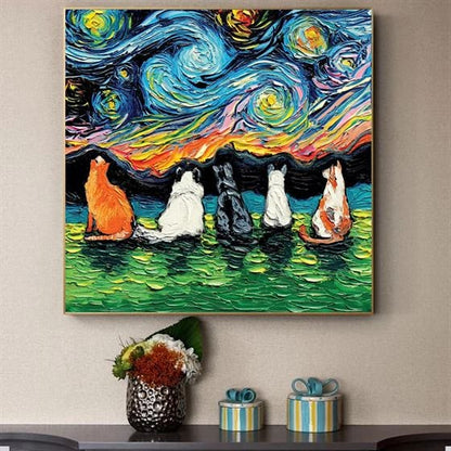 The starry night dogs canvas