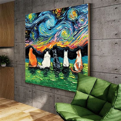 The starry night dogs canvas