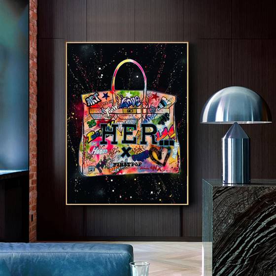 Grand Tote bag street art Fragile - Création originale peinte à la Grand Tote bag street art Fragile - Création originale peinte à la