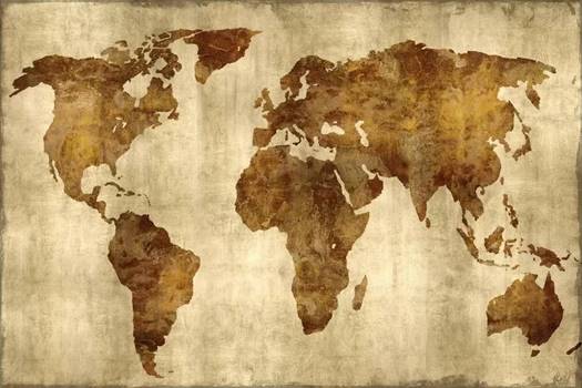 Vintage gold world map canvas