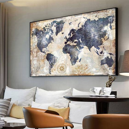 Vintage style world map canvas