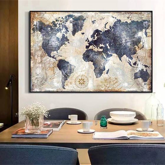 Vintage style world map canvas