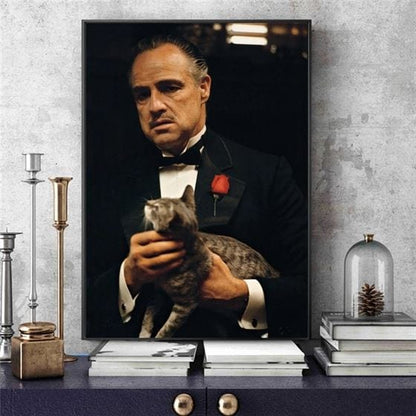 Vito Corleone holding a cat canvas