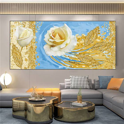 White and gold rose canvas