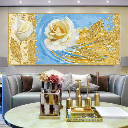 White and gold rose canvas