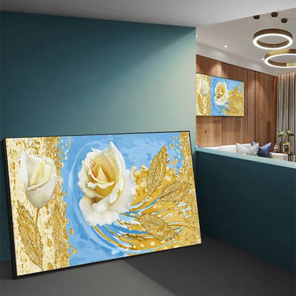 White and gold rose canvas