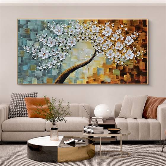 White cherry blossom canvas