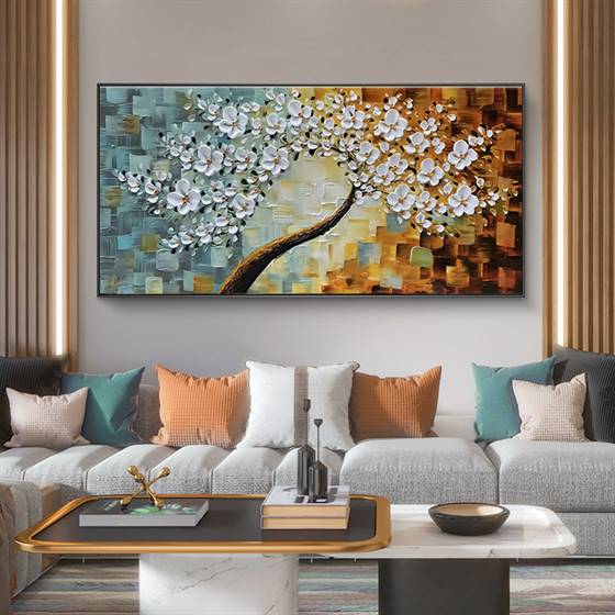 White cherry blossom canvas