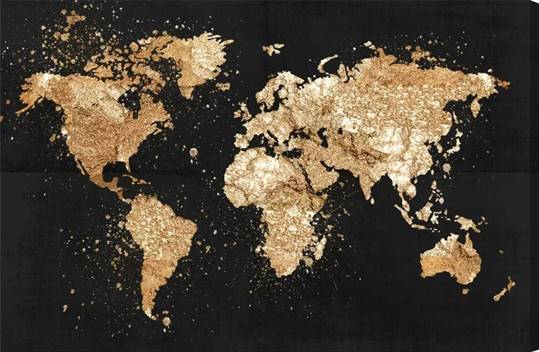 World map with gold splash canvas