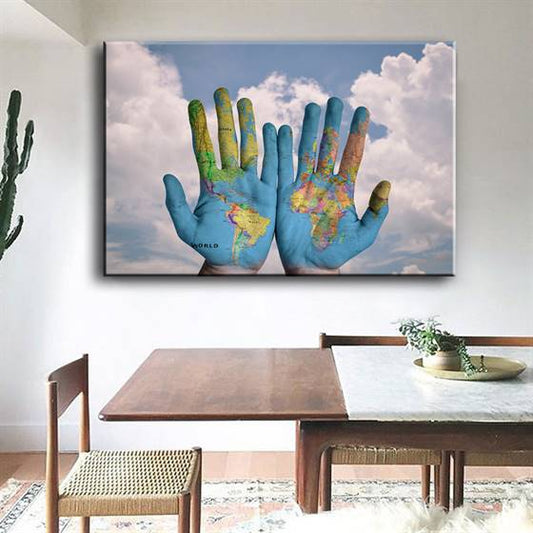 World on my hands canvas